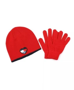 Tommy Hilfiger Big Girls Sequin Flag Heart Beanie and Glove Set, 2 Piece