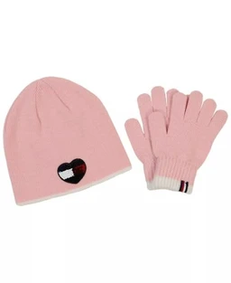 Tommy Hilfiger Big Girls Sequin Flag Heart Beanie and Glove Set, 2 Piece