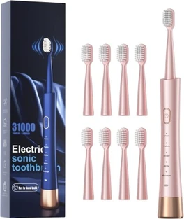  Waterproof Sonic Electric Toothbrush, 2-Hour Fast Charge with Intelligent Time Reminder, 5 Modes, 8 Brush Heads, Travel, Indoor, Outdoor