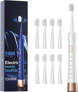  Waterproof Sonic Electric Toothbrush, 2-Hour Fast Charge with Intelligent Time Reminder, 5 Modes, 8 Brush Heads, Travel, Indoor, Outdoor