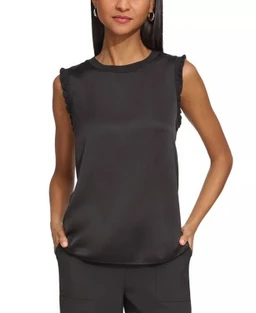 Karl Lagerfeld Paris Women's Mixed-media Ruffle-trim Sweater