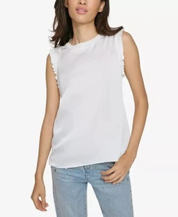 Karl Lagerfeld Paris Women's Mixed-media Ruffle-trim Sweater