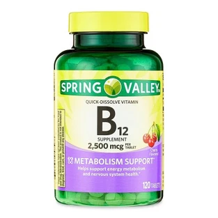 Spring Valley Spring Valley Vitamin B12 Quick-dissolve Tablets Dietary Supplement, 2,500 Mcg, Cherry, 120 Count