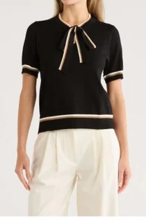 Adrianna Papell Double Tipped Tie Neck Sweater