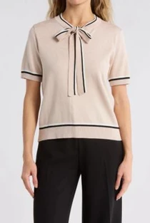 Adrianna Papell Double Tipped Tie Neck Sweater