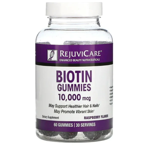 Rejuvicare Biotin Gummies, Raspberry, 10,000 Mcg, 60 Gummies
