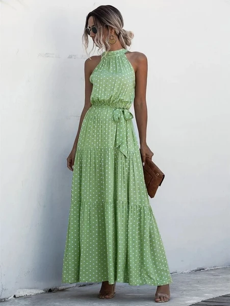 Shein Halter Belted Ruffle Hem Floral Dress