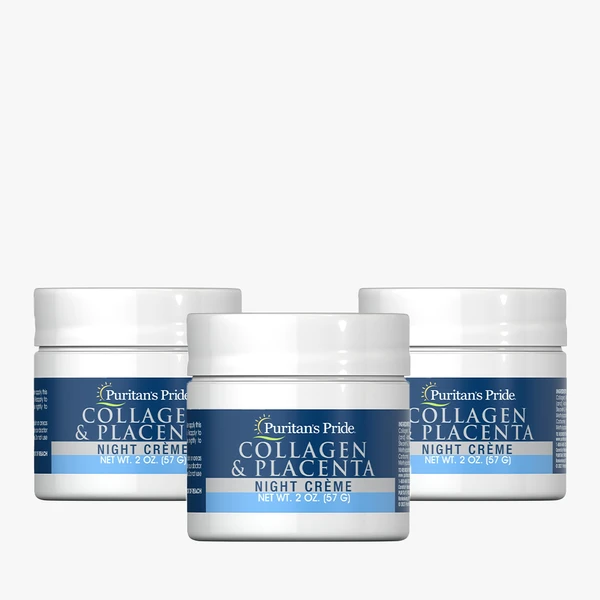 Puritan's Pride Natural Collagen And Placenta Night Creme, 57g (2 oz), 3 Pack