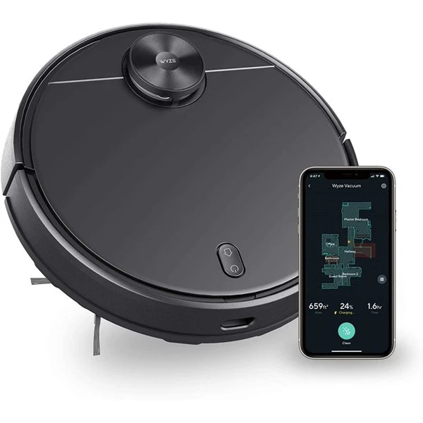 Wyze Robot Vacuum with LiDAR Room Mapping, 2,100Pa Strong Suction, Straight-line Movements, Virtual Walls, Ideal for Pet Hair, Hard Floors and Carpets, Wi-Fi Connected Robotic Vacuum & Self-Ch...