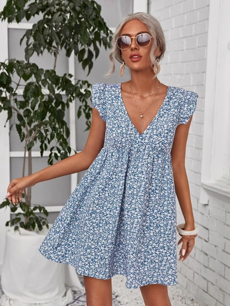 Shein Ruffle Armhole Ditsy Floral Dress