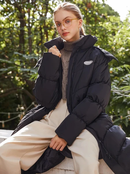 Shein Patched Detail Zip Up Hooded Puffer Coat