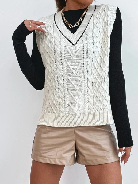 Shein Argyle Knit V-neck Sweater Vest Without Tee