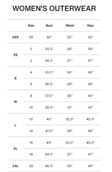 dkny coat size chart