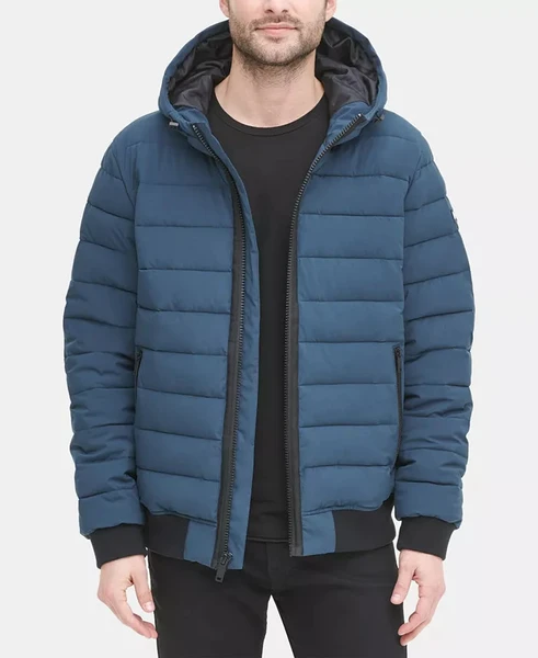 DKNY Men's Quilted Hooded Bomber Jacket