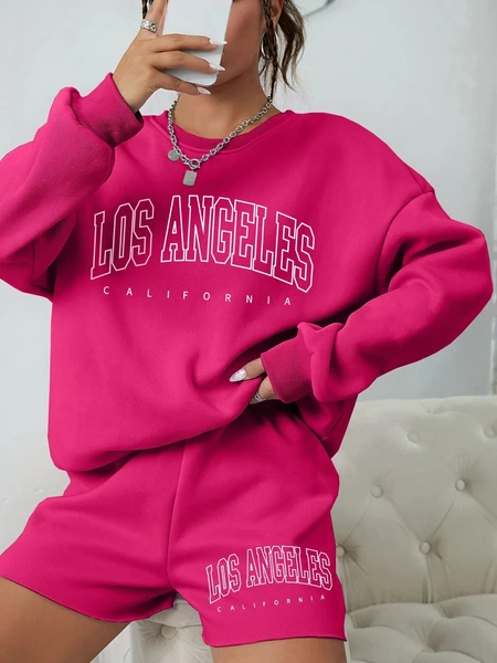Shein Letter Graphic Drop Shoulder Sweatshirt & Shorts