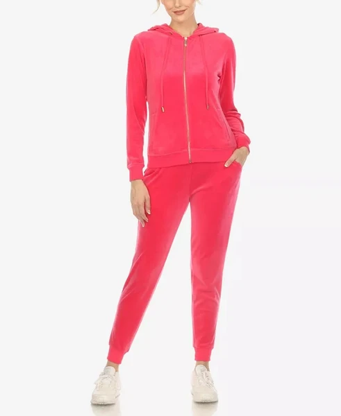 White Mark Women's Velour Tracksuit Loungewear 2Pc Set