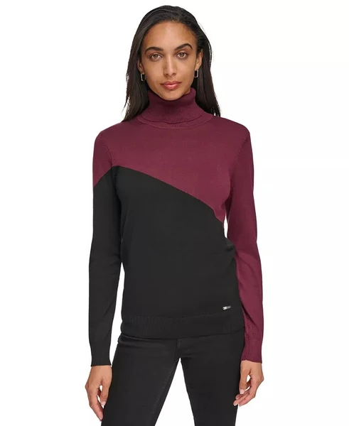 Calvin Klein Asymmetrical Colorblock Turtleneck Sweater