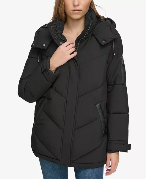DKNY Jeans Women's Mid-Length Long-Sleeve Puffer Jacket