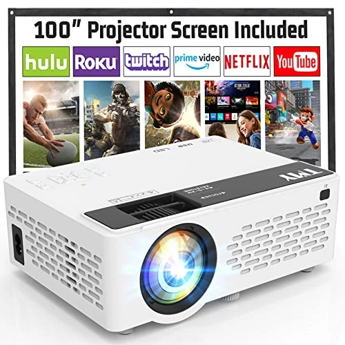 JFK Tmy Mini Projector Upgraded 9500 Lumens Bluetooth Projector With 100" Screen 1080P Full Hd Portable