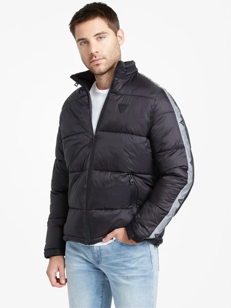 GUESS Martie Quilted Logo Tape Puffer Jacket