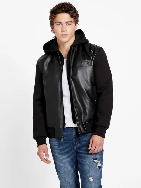 GUESS Moss Hooded Faux-Leather Jacket