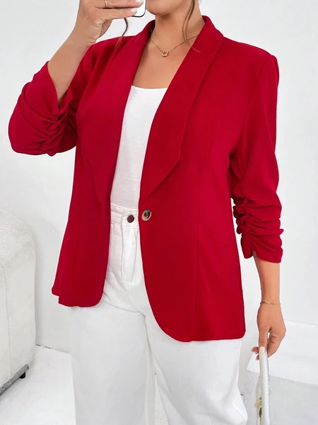 Shein Essnce Plus Shawl Collar Single Button Ruched Cuff Blazer