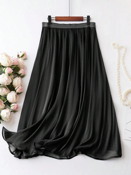 Shein Plus Solid Elastic Waist Skirt