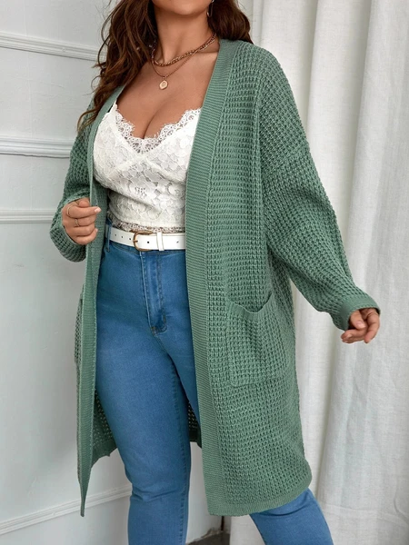 トップス Selectshop__k Double pocket cardigan Cardigan for Women Double Pocket Drop Shoulder Open Front