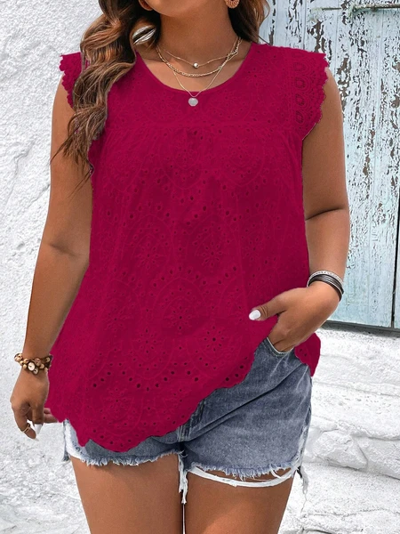 Shein Vcay Plus Eyelet Embroidery Lace Trim Blouse