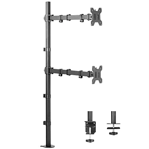 VIVO Extra Tall Vertically Stacked Dual Monitor Desk Mount Stand With 39 Inch Stand-Up Pole Fully Adjustable Extended Arms Fits 2 Screens Up To 27 Inches