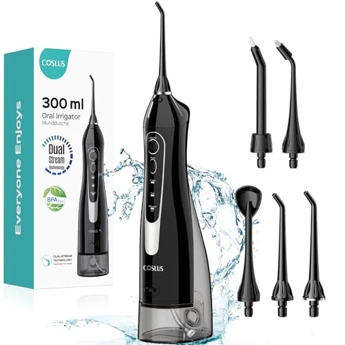 ‎COSLUS Water Dental Flosser Teeth Pick: Portable Cordless Oral Irrigator 300Ml Rechargeable Travel Irrigation Cleaner