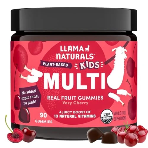 Llama Naturals Real Fruit Gummy Vitamins For Kids, No Added Sugar Cane, Beta Carotenes, Whole Food Multivitamin, Vegan Toddler Gummies, Plant Based, Organic, Chewable 90 Ct (30-45 Days) Strawberr...