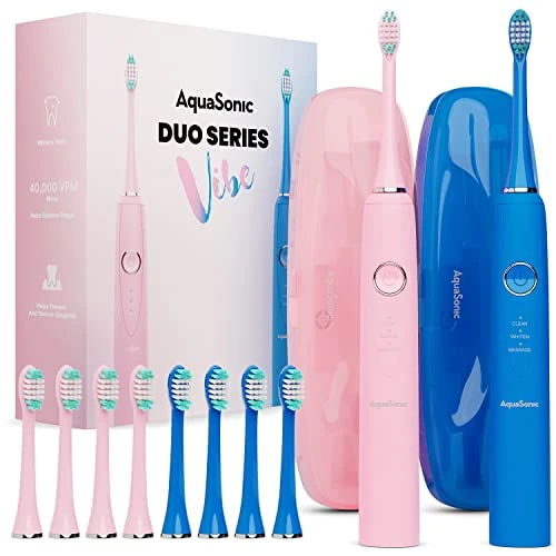 AquaSonic Vibe Duo - Dual Handle Ultra Whitening 40000 Vpm Fast Charging Electric Toothbrushes