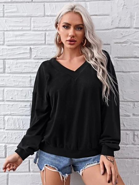 Shein Double V-Neck Drop Shoulder Sequin Wing Back Pullover